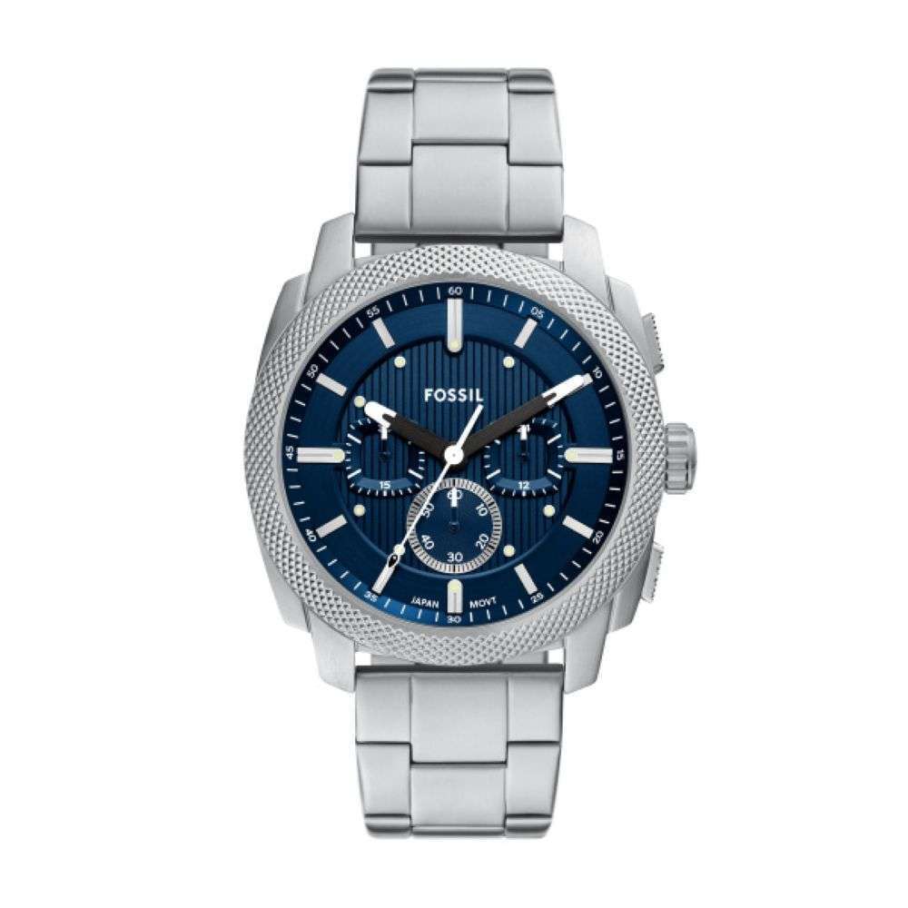 FS6096 Fossil steel machine blue chrono dial braceley watch front image FS6096 Fossil steel machine blue chrono dial braceley watch front image