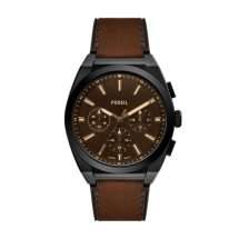 Fossil Mens Everett Steel Case Leather Watch FS6108