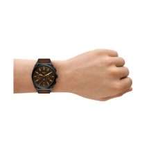Fossil Mens Everett Steel Case Leather Watch FS6108