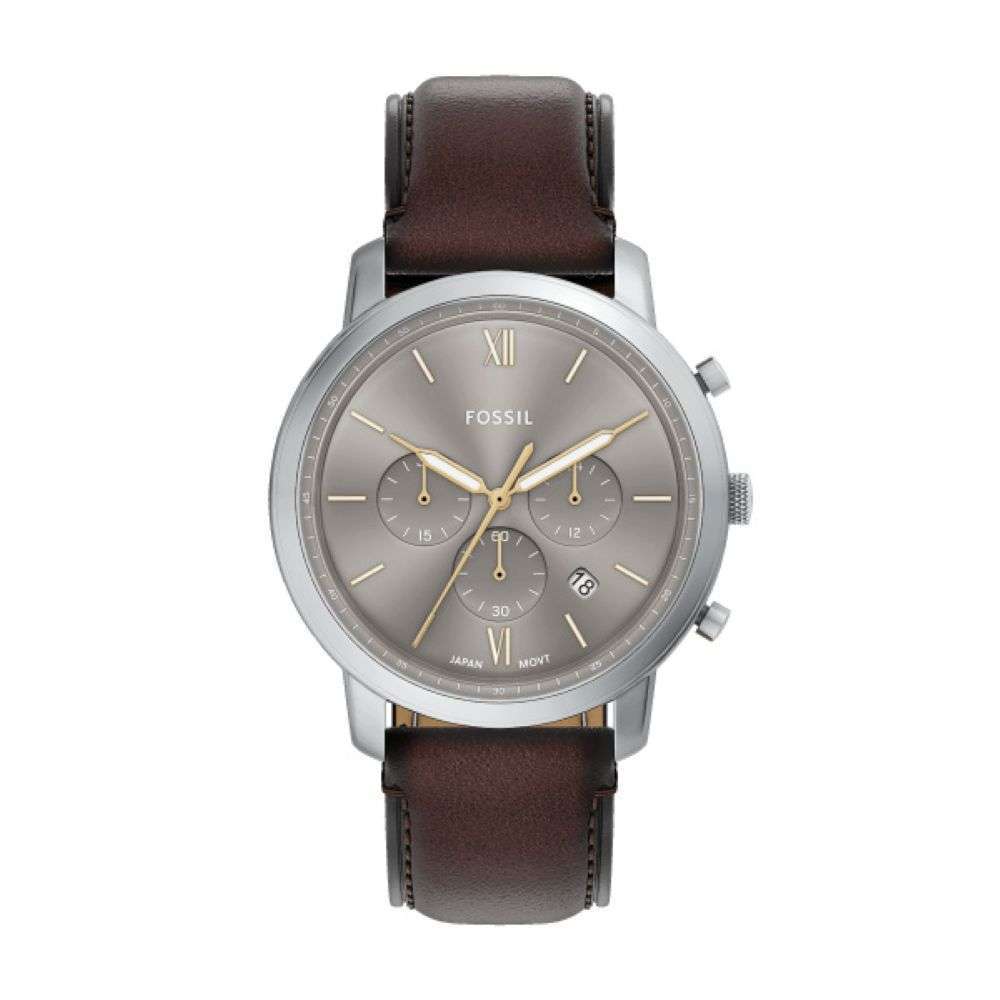 FS6129 Fossil mens Neutra leather strap steel case chrono watch front image