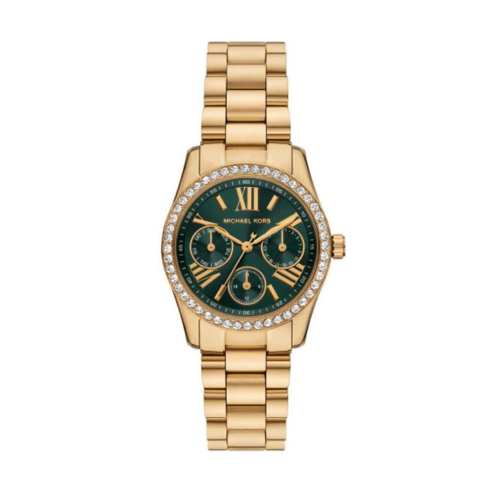 MK4924 Michael Kors womens Lexington gold bracelet green multi dial watch front image MK4924 Michael Kors womens Lexington gold bracelet green multi dial watch front image