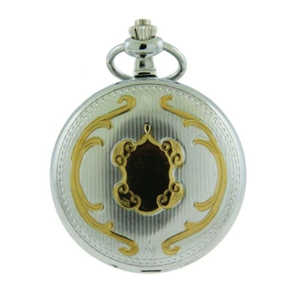 P1034CXV Telstar steel and gold shield design hunters pocket watch front image