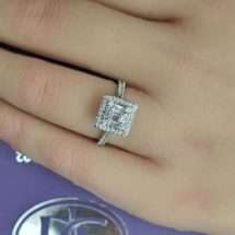 9ct Gold 0.50ct Baguette Round Halo Square Cluster Ring