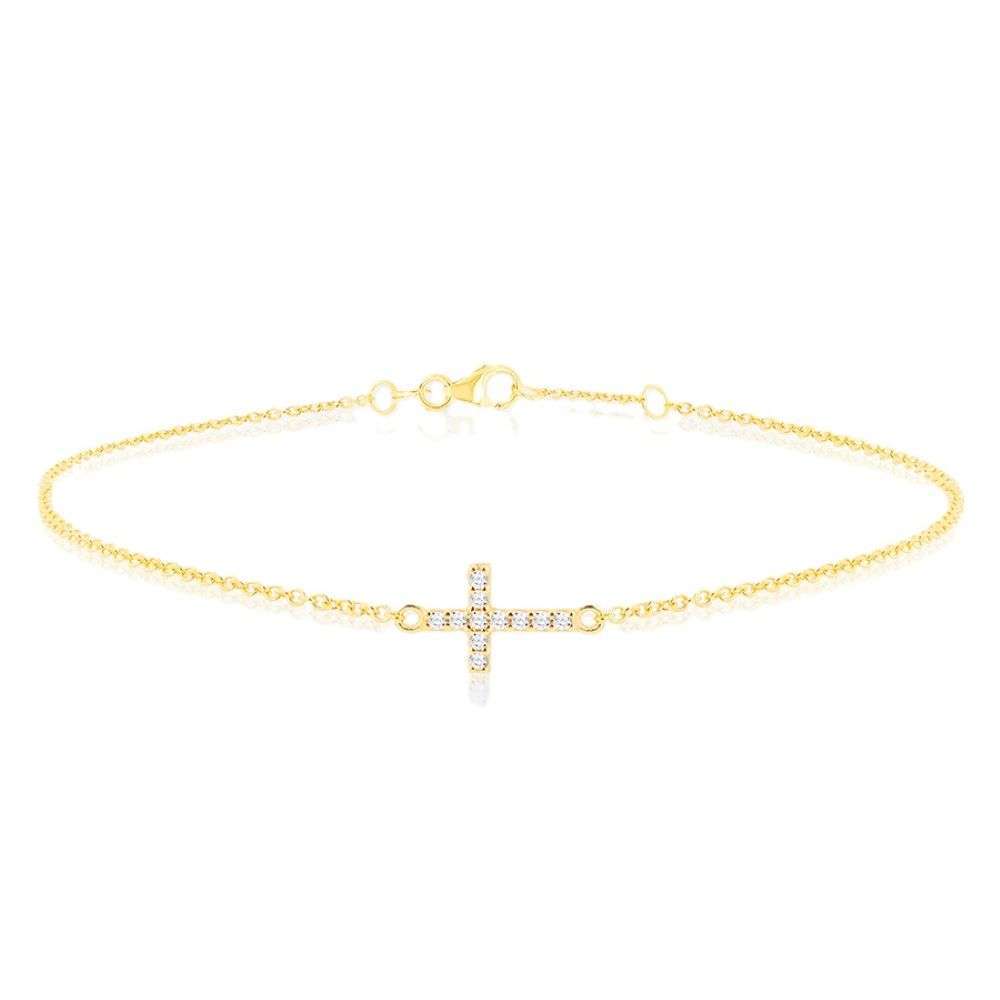 1.29.1702-9ct-yellow-gold-cz-set-cross-centre-link-bracelet-front-image