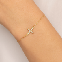 9ct Yellow Gold Sideways CZ Cross Bracelet