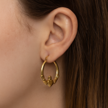 9ct Yellow Gold Medium Claddagh Creole Earrings