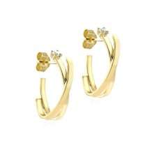 9ct Yellow Gold CZ Double Half Hoop Curved Earrings