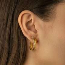 9ct Yellow Gold CZ Double Half Hoop Curved Earrings