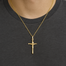 9ct Yellow Gents Crucifix On 20 Inch Belcher Link Chain