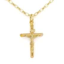 9ct Yellow Gents Crucifix On 20 Inch Belcher Link Chain