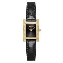 Boss Ladies Lucy Gold Case Black Leather Watch 1502813