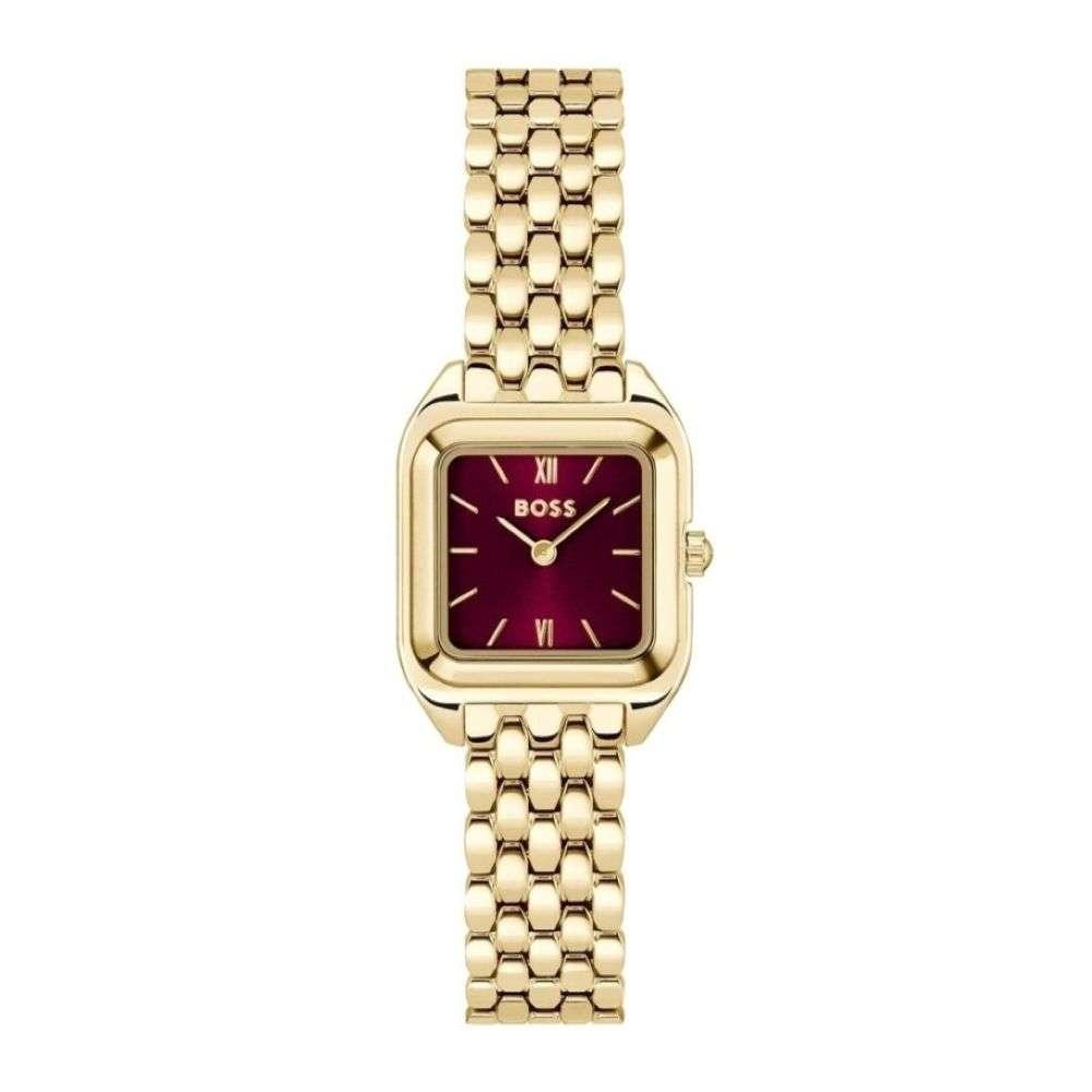 1502824 Boss Ladies Gold Square Case And Bracelet Burgundy Dial Watch Front Image 1502824 1502824 Boss Ladies Gold Square Case And Bracelet Burgundy Dial Watch Front Image 1502824