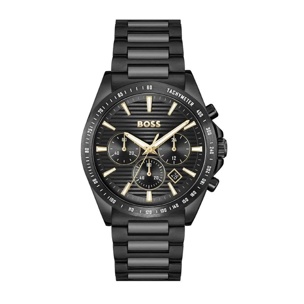 1514291 Boss Gents Black Steel Strike Chronograph Bracelet watch front image