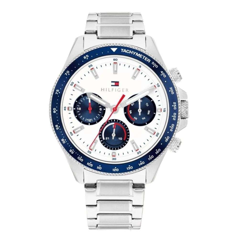 1792238 Tommy Hilfiger Mens Steel White Blue Chronograph Bracelet Watch front image 1792238 Tommy Hilfiger Mens Steel White Blue Chronograph Bracelet Watch front image