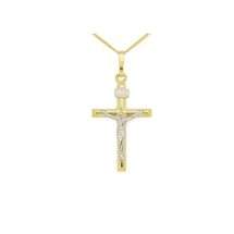 9ct Yellow And White Gold Crucifix On 18 Inch Chain
