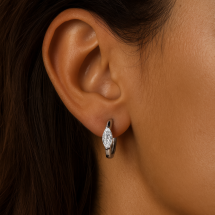 9ct White Gold Marquise CZ Hinged Hoop Earrings