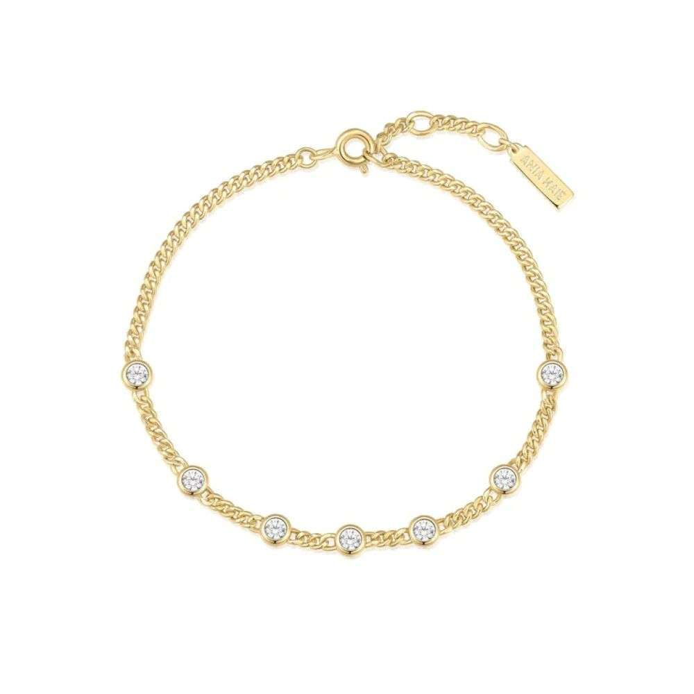 B066-05G Ania Haie Gold Multi Station Round Stone Chain Bracelet front flat image