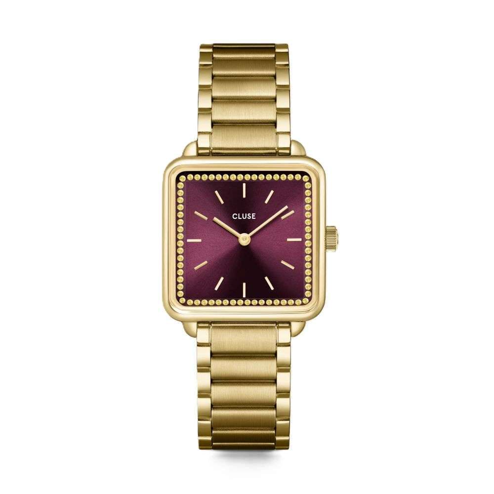 CW10314 Cluse Ladies La Tétragone Watch Steel Wine stones Gold Colour front image CW10314 Cluse Ladies La Tétragone Watch Steel Wine stones Gold Colour front image