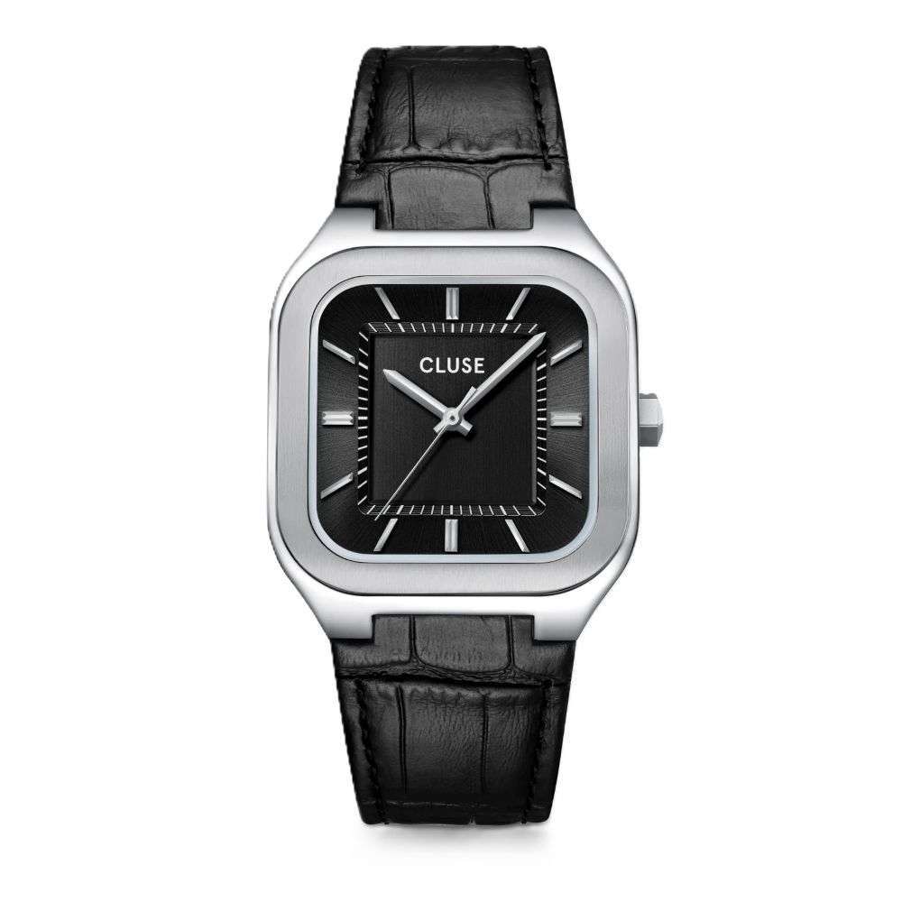 CW25703 cluse gents Quadrus Leather, Black, Silver Colour front image CW25703 cluse gents Quadrus Leather, Black, Silver Colour front image