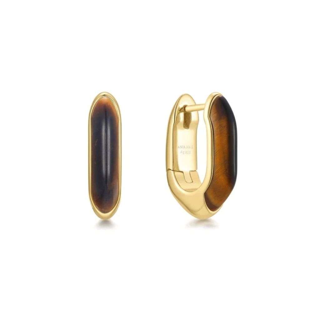 E068-01G-TE Ania Haie Gold Tiger Eye Huggie Hoop Earrings front image E068-01G-TE Ania Haie Gold Tiger Eye Huggie Hoop Earrings front image