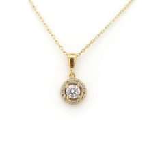 9ct Yellow Gold CZ Halo Pendant On Adjustable Chain