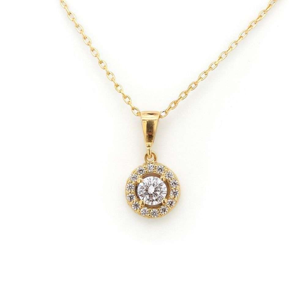 PP2194-01-9Y-9ct-Yellow-Gold-CZ-Halo-Pendant-On-Adjustable-Chain-front-image