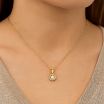 9ct Yellow Gold CZ Halo Pendant On Adjustable Chain