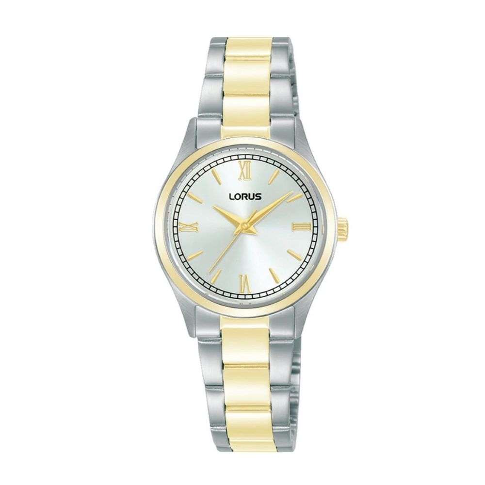 RG214YX9 lorus quartz ladies two tone white dial bracelet watch front image RG214YX9 lorus quartz ladies two tone white dial bracelet watch front image