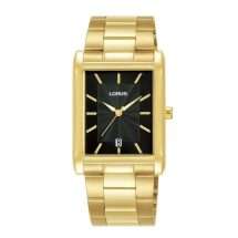 Lorus Mens Gold Case Black Dial Watch RH938RX9