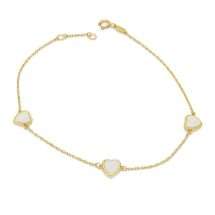 9ct Yellow Gold Mother Pearl Heart Charms Bracelet