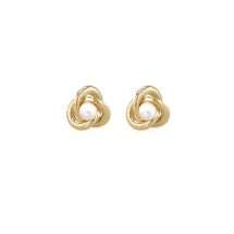 9ct Yellow Gold Knot Pearl Centre Stud Earrings