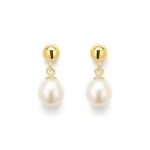 9ct Yellow Gold Ball Top Pearl Drop Earrings