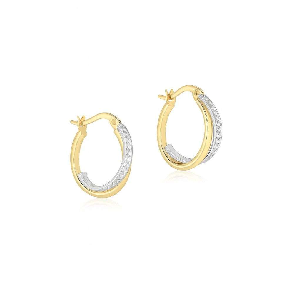 2.51.1770-9ct-yellow-and-white-gold-plain-and-diamond-cut-hoop-earrings-front-image