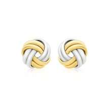 9ct Yellow White Gold Double Ribbed Knot Stud Earring
