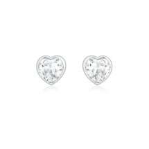 9ct White Gold Rub Over Heart Shape CZ Stud Earrings