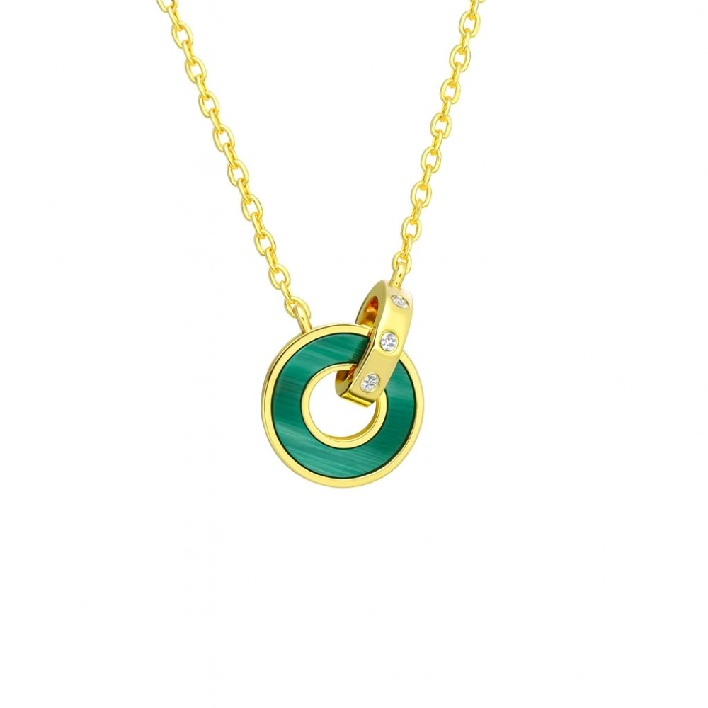 8.12.0220-Sterling-silver-gold-plated-malachite-linked-rings-cz-adjustable-necklace-front-side-image 8.12.0220-Sterling-silver-gold-plated-malachite-linked-rings-cz-adjustable-necklace-front-side-image