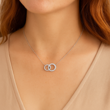 Sterling Silver CZ Double Circles Pendant And Chain