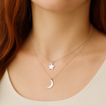 Sterling Silver Layered Star And Moon Necklace
