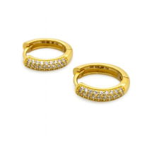 Sterling Silver Yellow Gold CZ Hinged Hoop Earrings