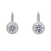 Sterling Silver Drop Round CZ Halo Earrings