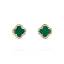 Sterling Silver Gold Malachite Clover CZ Stud Earrings