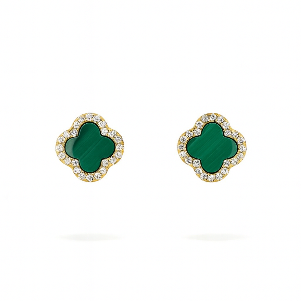 8.59.1902-sterling-silver-gold-plated-malachite-cz-halo-clover-stud-earrings-front-image
