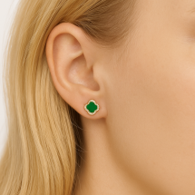 Sterling Silver Gold Malachite Clover CZ Stud Earrings