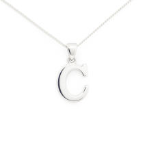 Sterling Silver Plain "C" Initial Pendant And Chain
