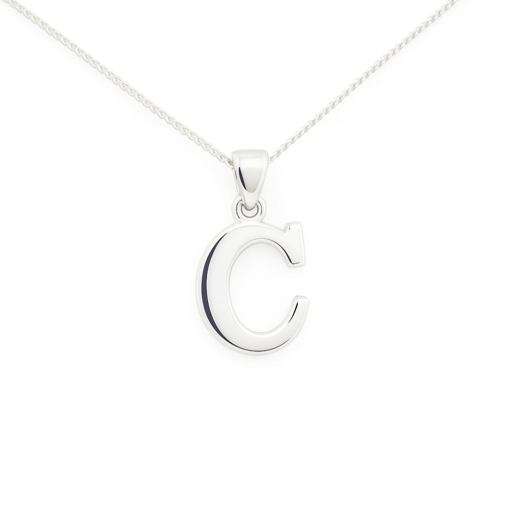 8.63.4724-sterling-silver-initial-C-plain-pendant-and-chain-front-image 8.63.4724-sterling-silver-initial-C-plain-pendant-and-chain-front-image