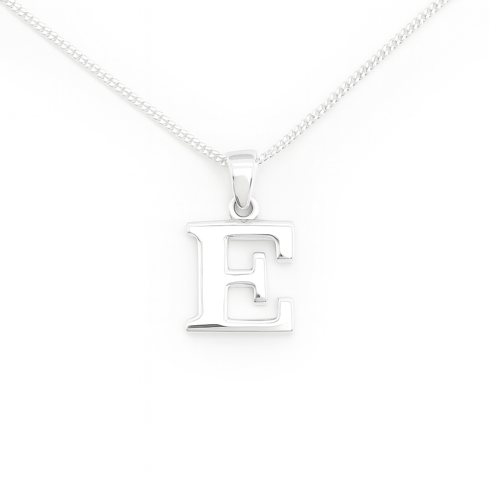 8.63.4744-sterling-silver-plain-initial-E-pendant-and-chain-front-top-image2 8.63.4744-sterling-silver-plain-initial-E-pendant-and-chain-front-top-image2