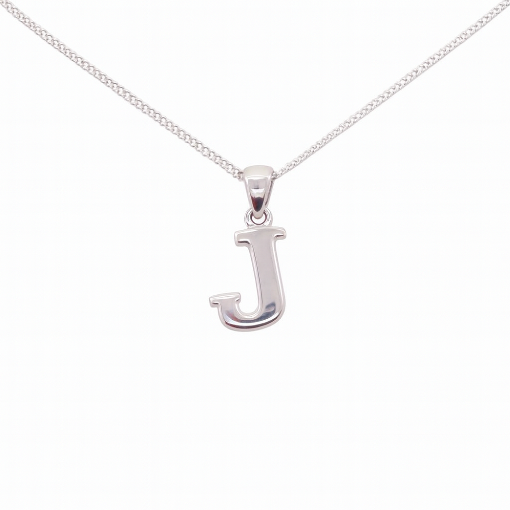 8.63.4794-sterling-silver-plain-initial-J-pendant-and-chain-front-top-image