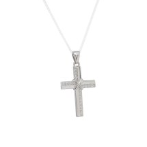 Sterling Silver CZ Sides Set Cross And Chain