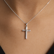 Sterling Silver CZ Sides Set Cross And Chain