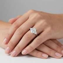 Platinum 1.50ct Lab Oval Cut and Trilliant Diamond 3 Stone Ring